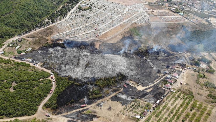 Derince’de Yanan Alan Havadan Görüntülendi