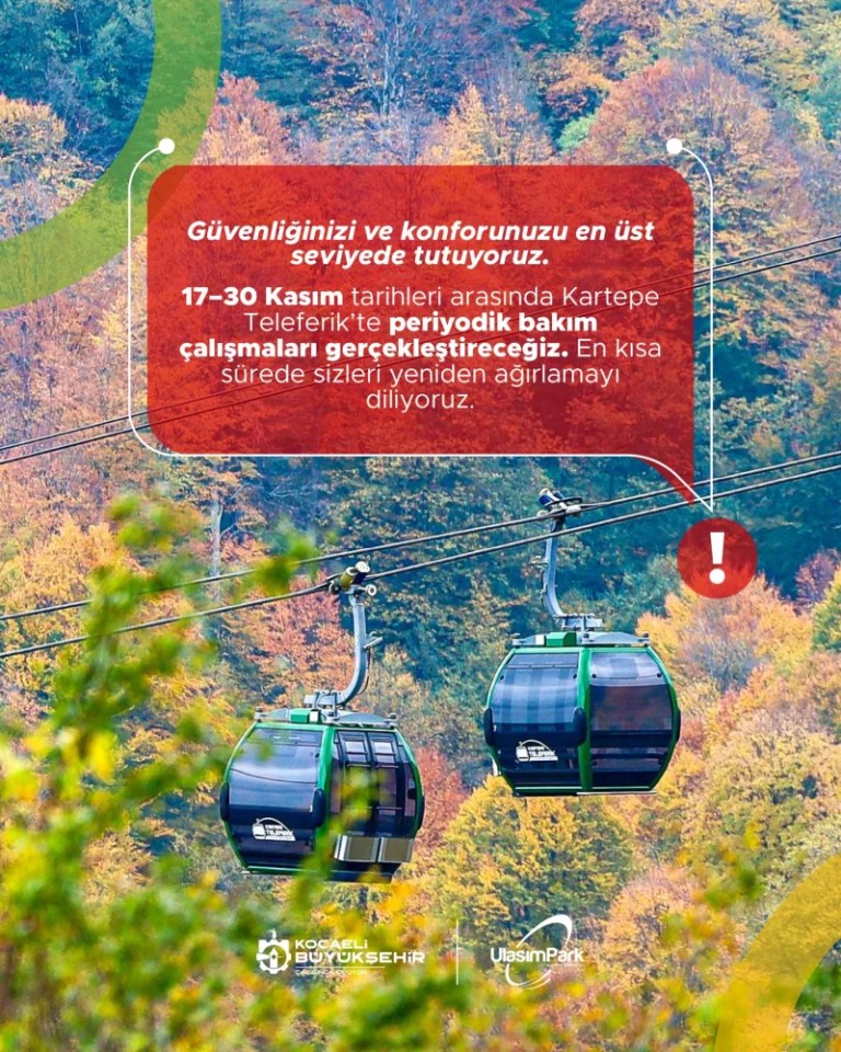 Kartepe Teleferik 14 Gün Bakımda!